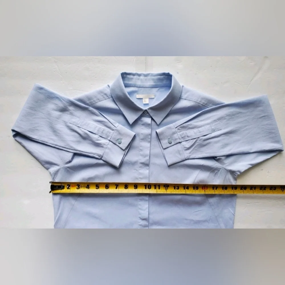 COS Women's Blouse Button Front Long Sleeve Light Blue Cotton/Spandex Top Sz 10 - Picture 4 of 11